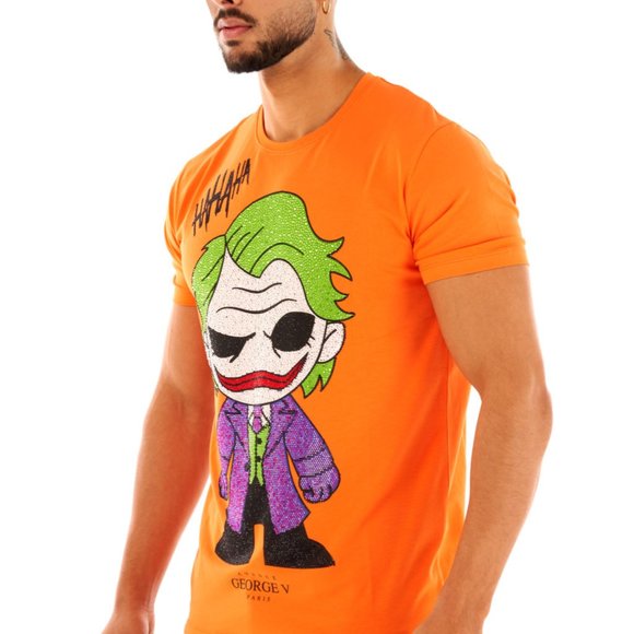 AVENUE GEORGE V PARIS T-Shirt The Joker Crystal Rhinestone men’s Orange Tee 3XL - Picture 5 of 5